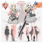  ankle_holster blonde_hair blue_eyes bulletproof_vest combat_knife crest fingerless_gloves flag gas_mask gloves gun hakuaki handgun holster huge_weapon kneehighs knife long_hair mask mask_removed military milizian! motto multiple_girls original over_shoulder pink_legwear pistol sheath sheathed short_hair short_twintails shoulder_pads skirt submachine_gun sword sword_over_shoulder tattoo thigh_strap thighhighs twintails weapon weapon_over_shoulder 