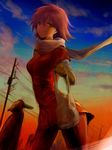  bad_id bad_pixiv_id flcl ground_vehicle haruhara_haruko moped motor_vehicle pink_hair scarf shidena short_hair solo yellow_eyes 