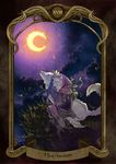  animal_ears bad_id bad_pixiv_id blue_eyes card_(medium) child crescent_moon from_behind hood moon night original shawl solo tail tarot tobi_(kotetsu) torn_clothes white_hair white_wolf wolf wolf_ears wolf_tail 