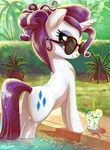  adlynh butt curly_hair cutie_mark drink equine eyewear female feral friendship_is_magic fur glasses hair horn horse looking_at_viewer mammal my_little_pony outside pinup pony pool pose purple_hair rarity_(mlp) smile solo unicorn water wet white_fur 