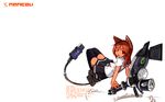  brown_eyes brown_hair catgirl gun long_hair nancou_(nankou) original tail thighhighs weapon white 