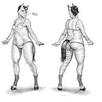  bra butt equine female hooves horse invalid_tag lima mammal mini_bikini monochrome panties ponytail siyah sketch text thick_thighs underwear wide_hips 