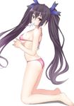  ass barefoot bikini black_hair breasts brown_eyes covered_nipples food kneeling large_breasts long_hair looking_at_viewer mouth_hold muffin_(sirumeria) neptune_(series) noire popsicle red_bikini sideboob simple_background skindentation solo strap_gap swimsuit twintails underboob very_long_hair white_background 