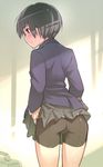  ass bike_shorts black_eyes black_hair blazer dressing em jacket original short_hair skirt solo 