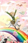  :d alter_ego aurora_bird_(artist) bird computer danganronpa danganronpa_1 fabulous flower fujisaki_chihiro happy heart laptop male_focus monokuma non-web_source nyan_cat open_mouth otoko_no_ko riding school_uniform skirt smile solo spoken_heart star sun unicorn 