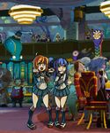  ahoge animated animated_gif blue_hair casino character_request excited hand_on_own_chin kawaiikochan long_hair multiple_girls one_side_up orange_hair pigeon-toed school_uniform screencap serafuku shoes short_hair skullgirls socks standing uwabaki 