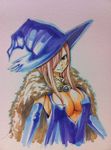  1girl breasts erza_scarlet fairy_tail hair_over_one_eye large_breasts mashima_hiro official_art smile solo witch 