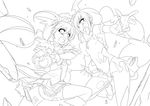  absurdres bad_end_happy bad_end_precure bat_wings battle bike_shorts blush bodysuit cure_happy dark_persona debris dress duel earrings fingerless_gloves frills gloves greyscale happy_shower head_wings heart heart_hands highres hoshizora_miyuki jewelry lineart long_hair magical_girl monochrome mtu_(orewamuzituda) multiple_girls open_mouth precure skirt smile_precure! tiara torn_clothes twintails very_long_hair wings 