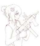  beretta_m12 bracelet china_dress chinese_clothes cube85 dress gun hair_bun jewelry lineart monochrome original profile short_hair smile solo submachine_gun weapon 