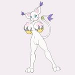  anthro big_breasts blue_eyes breasts cat claws digimon ear_tuft feline female fondling fur gatomon gloves icy-cool looking_at_viewer mammal plantigrade plump_labia pussy standing tail_ring tail_tuft tuft white_fur 