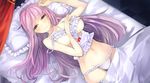  1girl artist_request bed blush breasts demon_gaze furan_bendol game_cg kadokawa_games lingerie long_hair lying okishiji_en panties pillow solo tetsu_(fatqueen) underboob underwear 