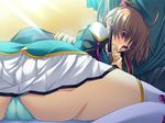  1girl aqua_panties bachou blush fellatio game_cg koihime_musou oral panties penis purple_eyes skirt uncensored underwear upskirt yatsuha_kanan 