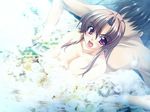  1girl bachou breasts brown_hair game_cg koihime_musou long_hair navel nipples nude purple_eyes water wet yatsuha_kanan 