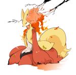  canine delphox fennec fire fox leaf leaves mammal nintendo pok&#233;mon pokemon pokemon_(game) pokemon_xy red_eyes sirotatu solo video_games 