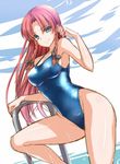  bad_id bad_twitter_id blue_eyes blue_swimsuit braid breasts hong_meiling large_breasts long_hair moneti_(daifuku) one-piece_swimsuit red_hair smile solo swimsuit touhou twin_braids 