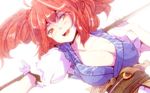  blush breasts cleavage coin hair_bobbles hair_ornament image_sample kiguchiko large_breasts looking_at_viewer md5_mismatch obi onozuka_komachi open_mouth pixiv_sample puffy_sleeves red_eyes red_hair sash short_sleeves simple_background sketch smile solo touhou two_side_up white_background 