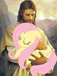  equine female feral fluttershy_(mlp) friendship_is_magic horse jesus_christ my_little_pony pony unknown_artist 