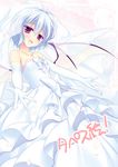  :d bad_id bad_pixiv_id bare_shoulders bat_wings blue_hair bridal_gauntlets dress fang jewelry looking_at_viewer motomiya_mitsuki necklace open_mouth remilia_scarlet short_hair smile solo strapless strapless_dress touhou veil wedding_dress wings 