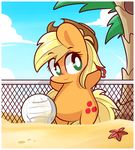  ball beach blonde_hair blush chubby cloud clouds cowboy_hat cute cutie_mark equine female feral freckles friendship_is_magic fur green_eyes hair hat horse lifeloser long_hair mammal my_little_pony net orange_fur outside palm_tree pony sand seaside sky smile solo starfish volleyball 