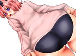  +_+ 1girl ass blue_eyes blush bow buruma from_behind hair_bow hibari_(senran_kagura) huge_ass isuna looking_back open_mouth pink_hair senran_kagura senran_kagura_(series) short_hair symbol-shaped_pupils track_jacket 