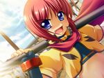  1girl chouhi game_cg koihime_musou purple_eyes red_hair scarf yatsuha_kanan 