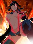  angry black_hair black_legwear breasts explosion from_below kill_la_kill large_breasts matoi_ryuuko multicolored_hair navel red_hair revealing_clothes senketsu sharp_teeth short_hair solo teeth thighhighs thighs underboob yellow_eyes yumiya 