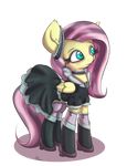  alpha_channel bow choker clothing dress equine eyelashes female feral fluttershy_(mlp) friendship_is_magic frilly fur green_eyes hair heels horse legwear long_hair mammal my_little_pony pegasus pink_hair plain_background pony solo standing stockings transparent_background two_tone_hair wings yellow_fur 