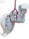  anthrofied bdsm bondage bound breasts cutie_mark equine eyewear female friendship_is_magic fur glasses grey_fur grey_hair hair hanging horse kloudmutt looking_at_viewer mammal my_little_pony necklace nipples nude open_mouth pearl_necklace pony purple_eyes rope silver_spoon_(mlp) solo two_tone_hair 