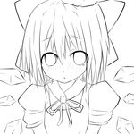  blush bow cirno greyscale highres lineart looking_at_viewer monochrome short_hair solo touhou wars-ma 