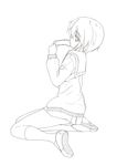  absurdres cardigan errant glasses greyscale highres kita_high_school_uniform kneeling lineart monochrome nagato_yuki school_uniform serafuku shoes short_hair solo suzumiya_haruhi_no_yuuutsu uwabaki 