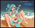  blue_hair cum female feral hair handjob happy human interspecies lying male mammal mithrie nintendo pok&#233;mon pok&#233;philia pok&eacute;mon pok&eacute;philia seaside size_difference squirtle straight text tongue turtlecock video_games water 