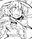  :d absurdres eyes green_eyes greyscale hat heart heart_hands highres komeiji_koishi lineart looking_at_viewer monochrome open_mouth short_hair smile solo touhou wabi_(wbsk) 