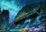  animal bridge building city coral fish ground_vehicle immersed japan manta_ray no_humans original overgrown plant post-apocalypse real_world_location ruins scenery sign sky star_(sky) starry_sky tokyo_(city) tokyogenso train tree underwater 