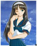  00s black_hair blue_eyes long_hair official_art school_uniform serafuku toono_akiha tsukihime type-moon 