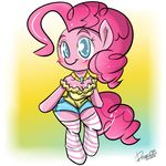  anthro anthrofied blue_eyes blush breasts clothing cutie_mark doggie999 equine female feral friendship_is_magic fur hair horse legwear long_hair mammal my_little_pony necklace pink_fur pink_hair pinkie_pie_(mlp) pony shirt shorts smile solo standing stockings 