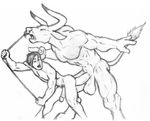  anal anal_penetration anthro balls bovine cattle erection gay greyscale human human_on_anthro interspecies laughingartist male mammal monochrome pencils penetration penis sex 