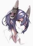  eyepatch face grin headgear kantai_collection kuronuko_neero looking_at_viewer portrait purple_hair short_hair smile solo tenryuu_(kantai_collection) yellow_eyes 