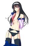  1girl censored convenient_censoring garter_belt long_hair mako_(artist) mako_(atomic_goddess) pixiv_thumbnail resized sexually_suggestive stockings thighhighs toono_akiha tsukihime uniform 