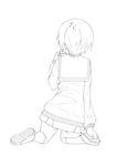  absurdres cardigan errant glasses greyscale highres kita_high_school_uniform kneeling lineart monochrome nagato_yuki school_uniform serafuku shoes short_hair solo suzumiya_haruhi_no_yuuutsu uwabaki 