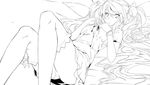  chiyu_k commentary_request derivative_work greyscale hatsune_miku headset highres lineart long_hair looking_at_viewer lying monochrome on_back panties pantyshot pantyshot_(lying) solo thighhighs twintails underwear vocaloid world_is_mine_(vocaloid) 