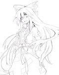  bad_id bad_pixiv_id exion_(neon) fujiwara_no_mokou greyscale hair_ribbon hands_in_pockets highres lineart long_hair monochrome ribbon simple_background solo touhou 