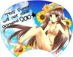  ayuko_(ayuco) bad_id bad_pixiv_id bikini brown_hair flower food green_eyes hat ice_cream long_hair open_toe_shoes original shoes solo spoon sunflower swimsuit uchiwa_design 