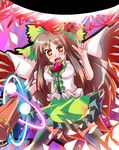  arm_cannon brown_hair cape long_hair orange_eyes reiuji_utsuho skirt solo thighhighs tokiniwa touhou weapon wings zettai_ryouiki 