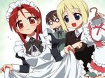  alternate_costume bad_id bad_pixiv_id blonde_hair blue_eyes blush bow bowtie brown_hair dress dress_lift enmaided erica_hartmann frills gertrud_barkhorn long_hair maid maid_headdress minna-dietlinde_wilcke multiple_girls o_o open_mouth red_eyes red_hair short_hair smile strike_witches tonbi world_witches_series 