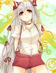  arms_behind_back bad_id bad_pixiv_id choker fujiwara_no_mokou long_hair red_eyes shishina short_sleeves silver_hair solo suspenders touhou very_long_hair 