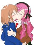  blush brown_hair closed_eyes kanamemo kiss kujiin_mika long_hair multiple_girls nakamachi_kana pink_hair rira_(iwamemo) yuri 