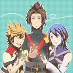  2boys aqua_(kingdom_hearts) bad_id bad_pixiv_id blonde_hair blue_eyes blue_hair brown_hair kingdom_hearts kingdom_hearts_birth_by_sleep multiple_boys nejihana smile terra_(kingdom_hearts) ventus 