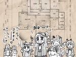  5girls cirno daiyousei dog gensoukoumuten layout_plan monochrome multiple_girls rumia touhou translated wriggle_nightbug 