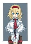  alice_margatroid blonde_hair blue_eyes book capelet hairband kikiriri open_mouth short_hair simple_background solo touhou 