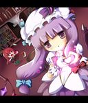  bad_id bad_pixiv_id bat_wings book bookshelf camera cosplay crescent cure_blossom cure_blossom_(cosplay) dutch_angle flandre_scarlet hat head_wings heart heart_hands heartcatch_precure! izayoi_sakuya koakuma kuroneko_(fragrant_olive) letterboxed library long_hair maid_headdress moe_moe_kyun! multiple_girls patchouli_knowledge precure purple_eyes purple_hair red_eyes red_hair remilia_scarlet touhou tripping voile wings 